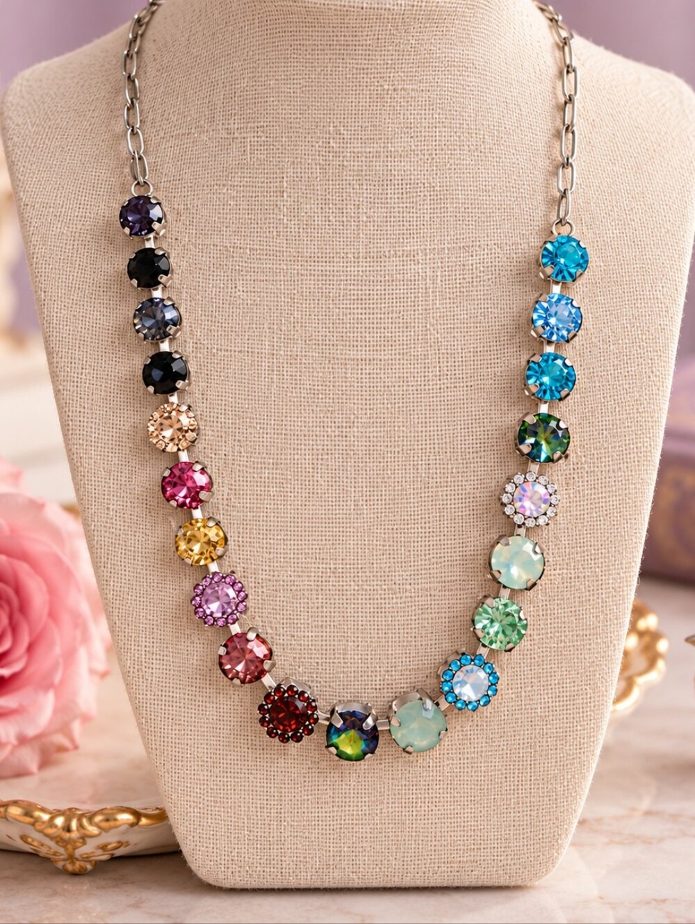 Plunder Multicolour Crystal Statement Necklace – Adjustable to 22"